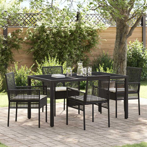 vidaXL Tuin eettafelset 5 pcs Zwart poly rattan