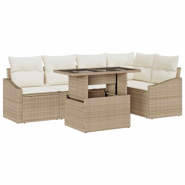 vidaXL Tuin Sofa Set met kussen met opslag 6 pcs beige en cr&egrave;mekleurig