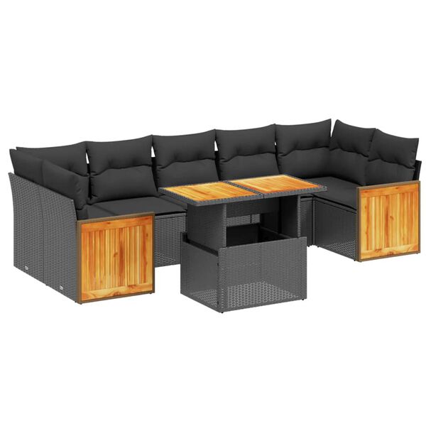 vidaXL 8-delige Loungeset met kussens poly rattan zwart