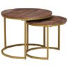 vidaXL Nest Koffietafels 2 pcs Donkerbruin Massief mangohout en staal