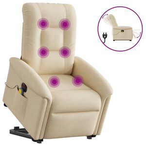 vidaXL Sta-op-massagestoel elektrisch verstelbaar stof cr&egrave;mekleurig