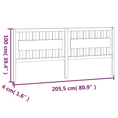 vidaXL Hoofdbord 205,5x4x100 cm massief grenenhout honingbruin