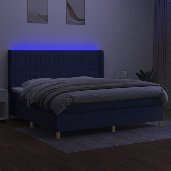 vidaXL Boxspring met matras en LED stof blauw 200x200 cm