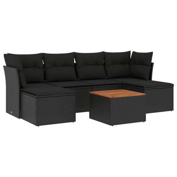 vidaXL 7-delige Loungeset met kussens poly rattan zwart