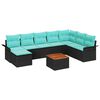 vidaXL Tuinbankenset 9 st Zwart en Turquoise poly rattan