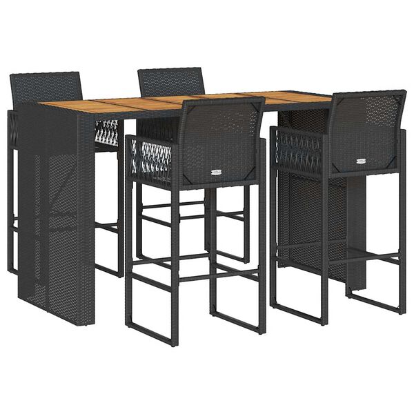vidaXL 5-delige Tuinbarset zonder kussens poly rattan acacia zwart