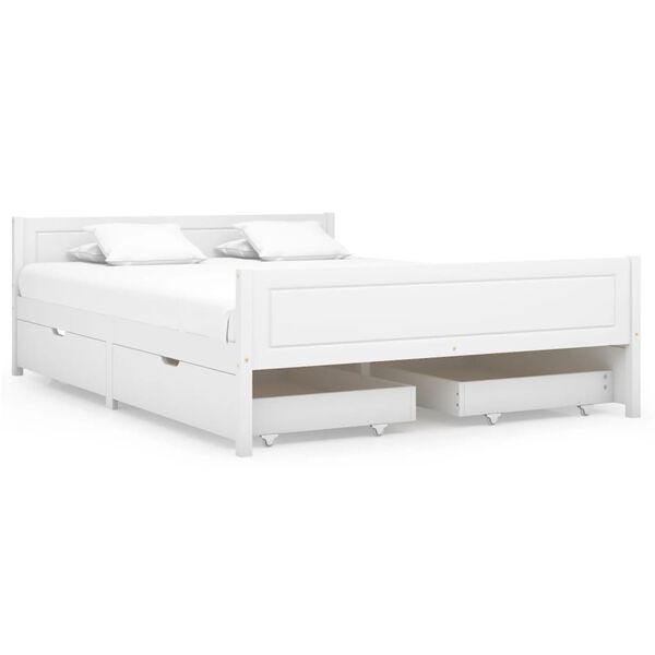 vidaXL Bedframe met 4 lades massief grenenhout wit 140x200 cm