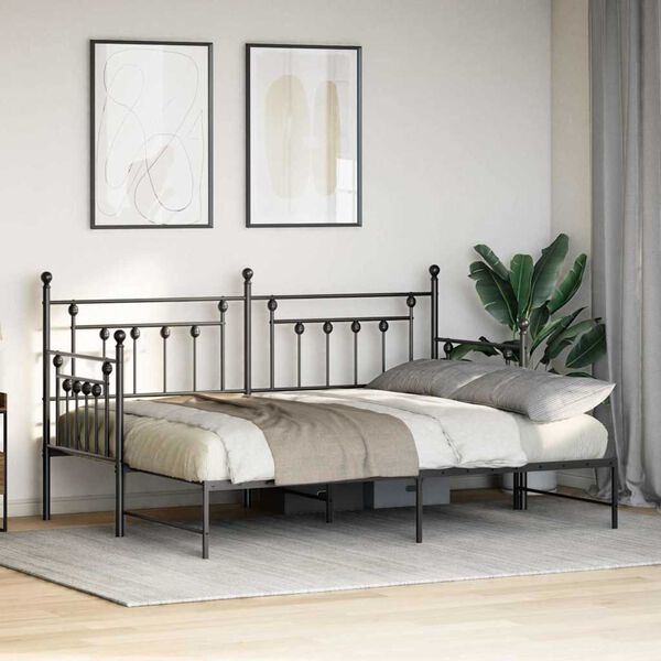 vidaXL Bedframe voor een daybed met hoofdeinde Zwart 80 x 200 cm Staal