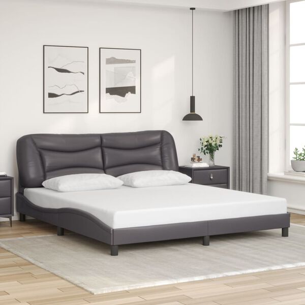 vidaXL Bedframe zonder matras "Hvar" kunstleer grijs 180x200 cm