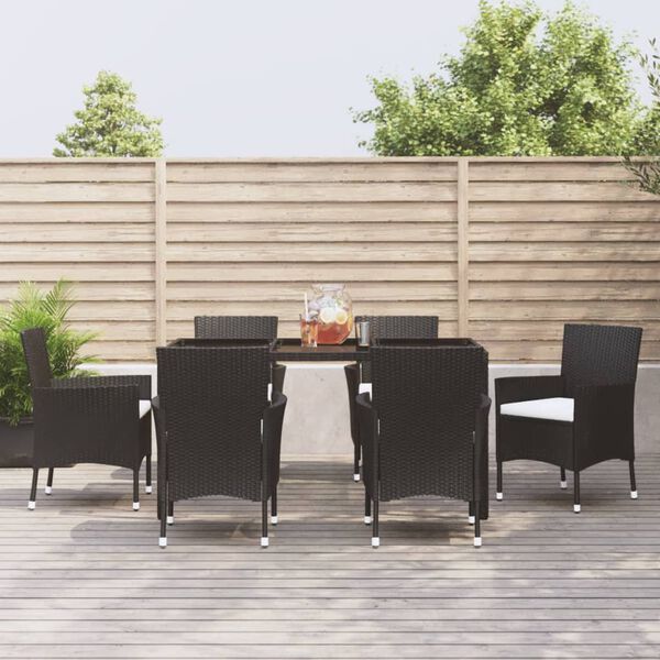 vidaXL 7-delige Tuinset met kussens poly rattan zwart