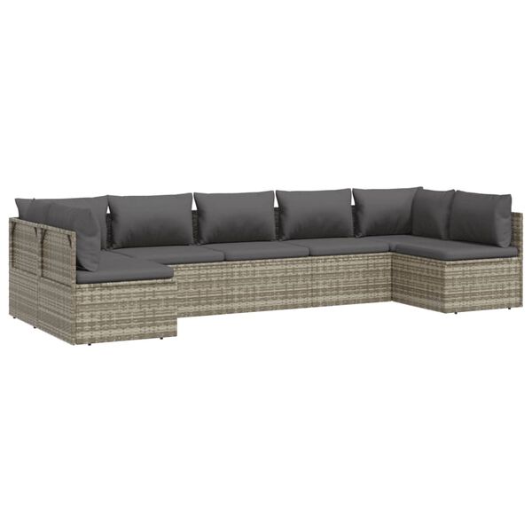 vidaXL 7-delige Loungeset met kussens poly rattan grijs