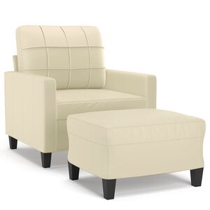 vidaXL Fauteuil met voetenbank 60 cm kunstleer cr&egrave;mekleurig