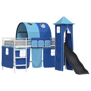 vidaXL Loftbed voor Kids Wit en Blauw 90 x 200 cm Metaal