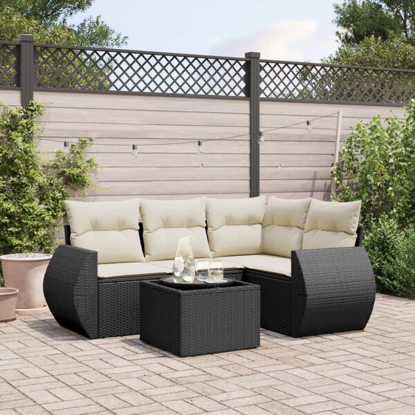 vidaXL 5-delige Loungeset met kussens poly rattan zwart