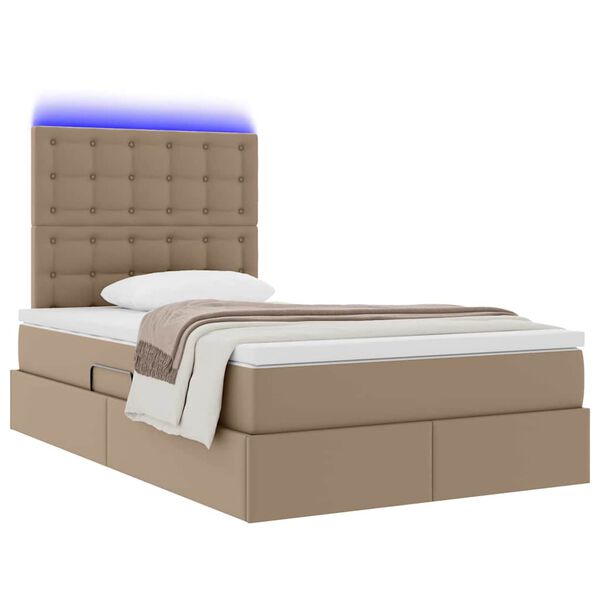 vidaXL Opbergbed met LED met matras Cappuccino 120 x 190 cm Nep Leer