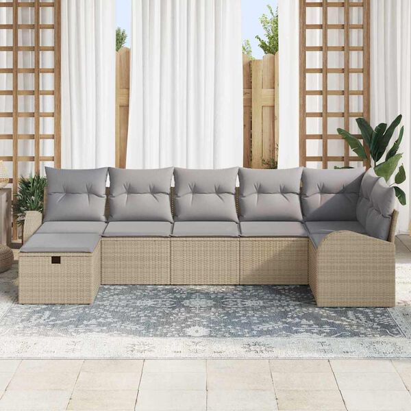 vidaXL Tuin Sofa Set met kussen met opslag 7 pcs Beige poly rattan