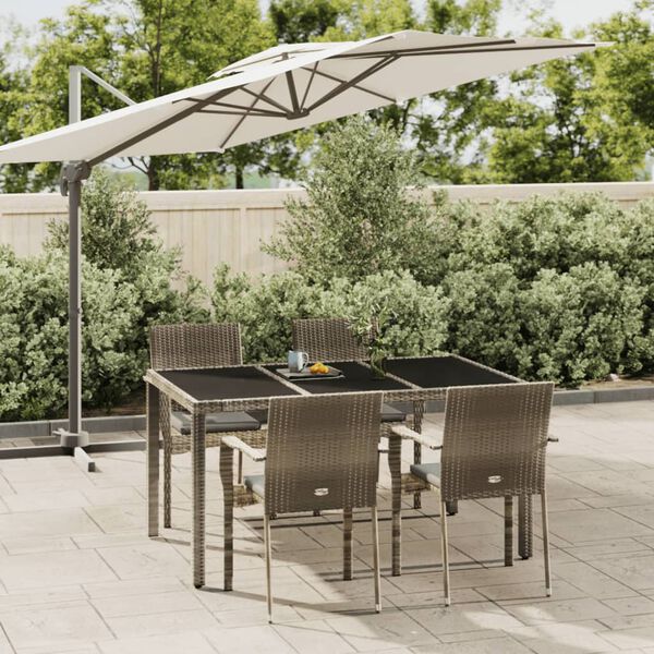vidaXL 5-delige Tuinset met kussens poly rattan grijs