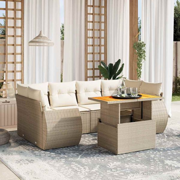 vidaXL 7-delige Loungeset met kussens poly rattan beige