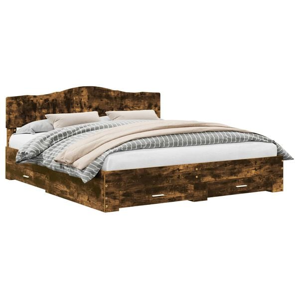 vidaXL Bedframe met hoofdeinde Gerookt eiken 200 x 200 cm Bewerkt hout