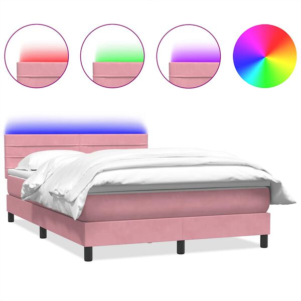vidaXL Boxspring met matras en LED fluweel roze 140x220 cm