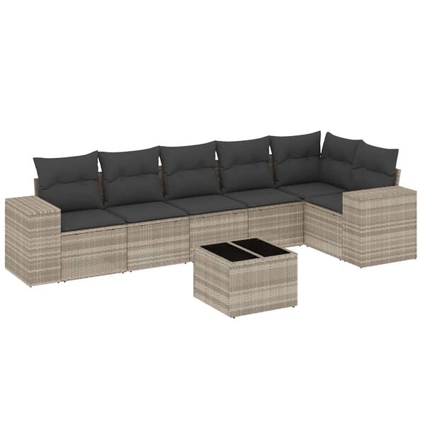vidaXL 7-delige Loungeset met kussens poly rattan lichtgrijs