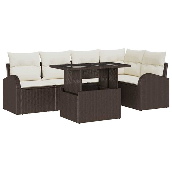 vidaXL Tuin Sofa Set met kussen met opslag 6 pcs Bruin Poly riet