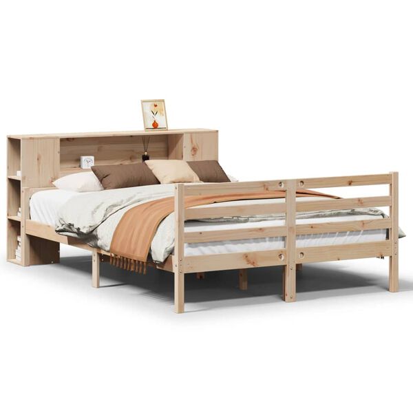 vidaXL Bed met boekenkast zonder matras massief grenenhout 135x190 cm
