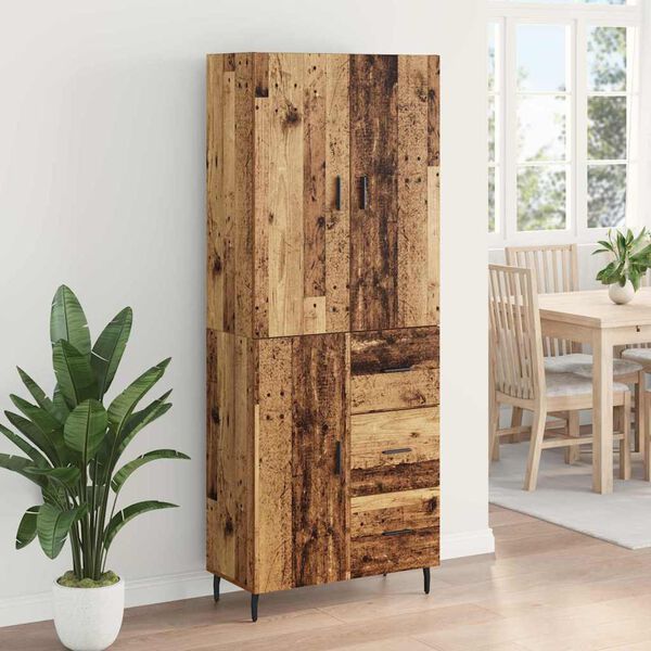 vidaXL Hoge kast met lade 2 pcs Oud Hout Geengineerd Hout en Glas