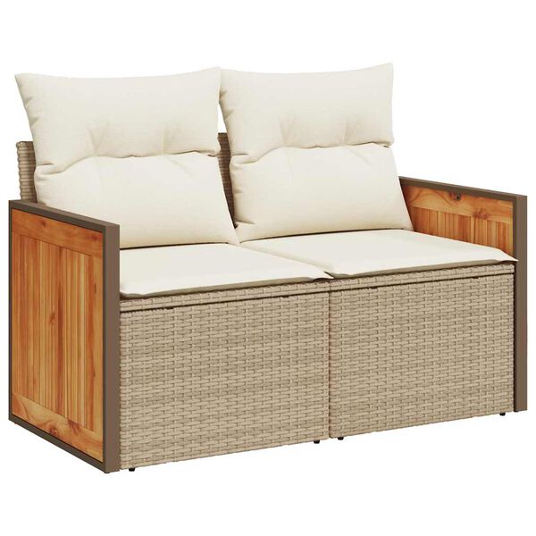 vidaXL 7-delige Loungeset met kussens poly rattan acacia beige
