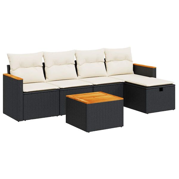 vidaXL 6-delige Loungeset met kussens poly rattan zwart