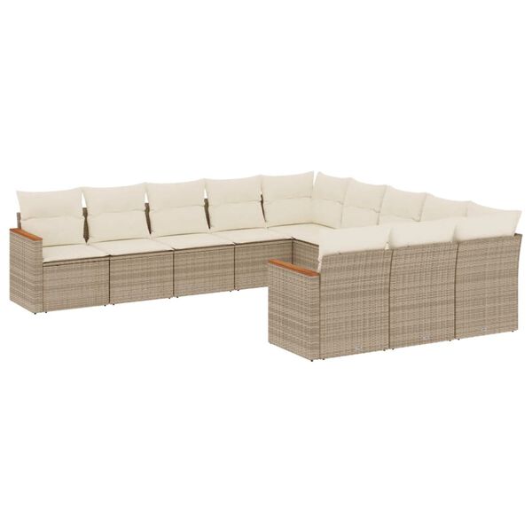 vidaXL 11-delige Tuinset met kussens poly rattan beige