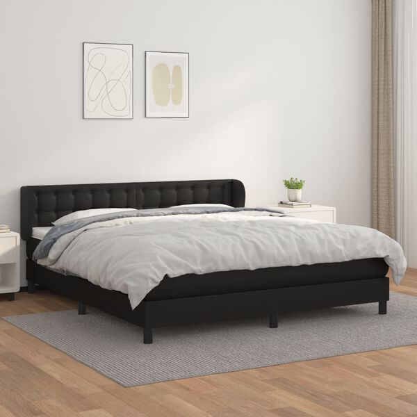vidaXL Boxspring met matras kunstleer zwart 160x200 cm