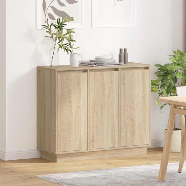 vidaXL LED Sideboard Sonoma Eiken 90 x 32 x 75 cm Bewerkt hout