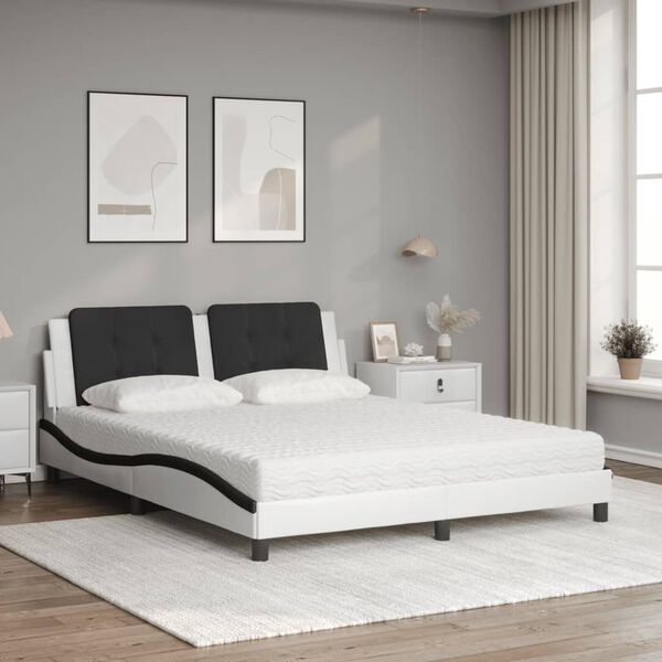 vidaXL Bed met matras "Zadar" kunstleer wit en zwart 160x200 cm