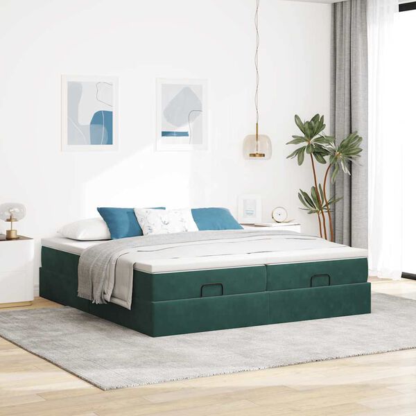 vidaXL Ottoman bed met matrassen 160x200cm fluweel donkergroen