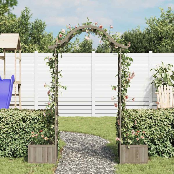 vidaXL Pergola met plantenbak massief vurenhout grijs
