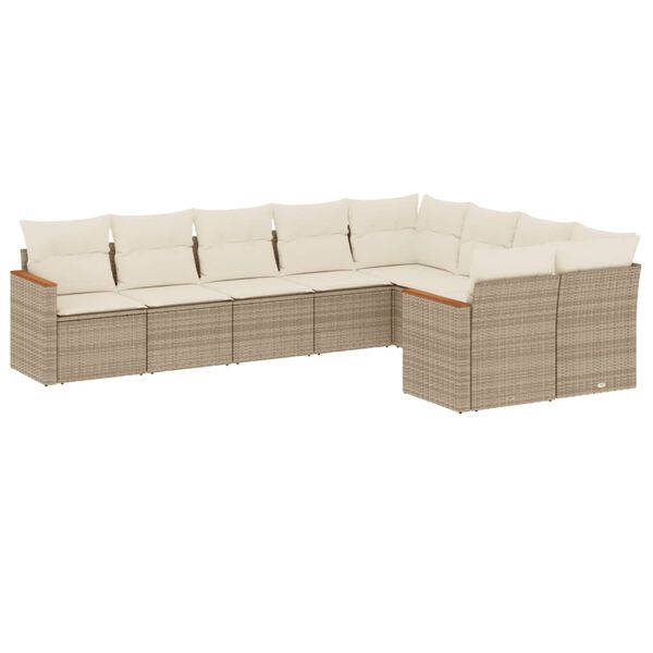 vidaXL 9-delige Loungeset met kussens poly rattan beige