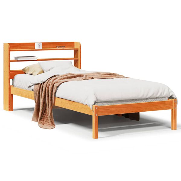 vidaXL Bedframe met hoofdbord massief grenenhout wasbruin 100x200 cm