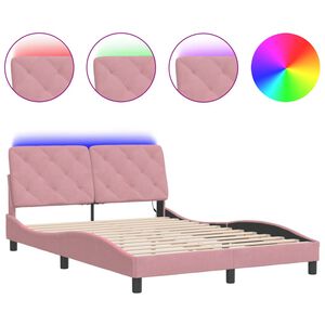 vidaXL Bedframe met LED zonder matras fluweel roze 140x190 cm