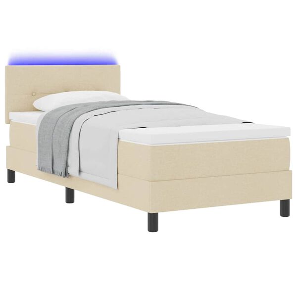 vidaXL Boxspring bed met matras met LED Cr&egrave;me 90 x 200 cm Stof