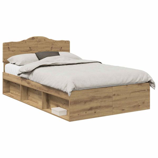vidaXL Bedframe Ambachtelijk eiken 135 x 190 cm Massief grenenhout