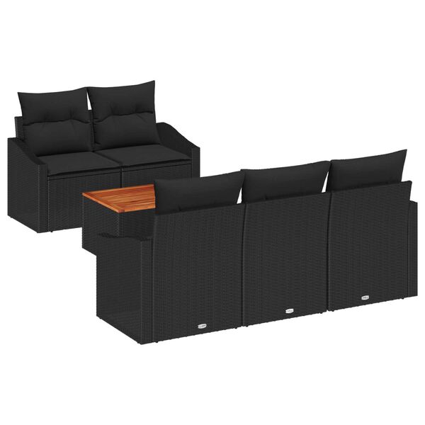 vidaXL Tuinbankenset met kussen 6 pcs Zwart poly rattan