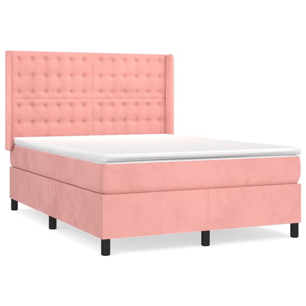 vidaXL Boxspring met matras fluweel roze 140x200 cm