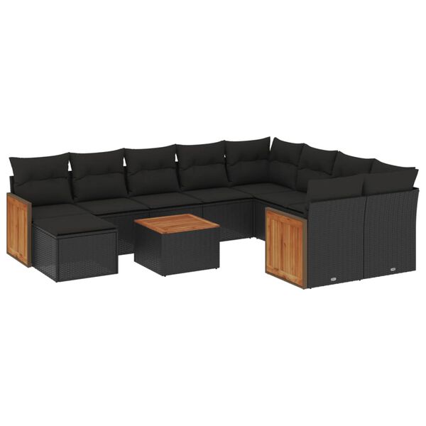 vidaXL 11-delige Loungeset met kussens poly rattan zwart