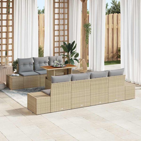 vidaXL Tuin Sofa Set met opslag 8 pcs Beige Poly riet