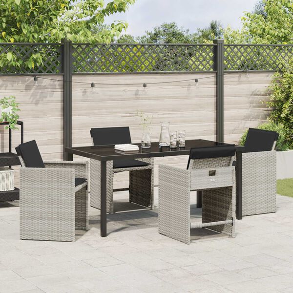 vidaXL Tuin eettafelset met kussen 5 pcs Lichtgrijs poly rattan