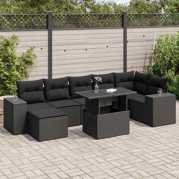 vidaXL 8-delige Loungeset met kussens poly rattan zwart