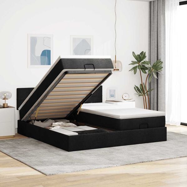 vidaXL Ottoman bed met matrassen 180x200cm stof zwart