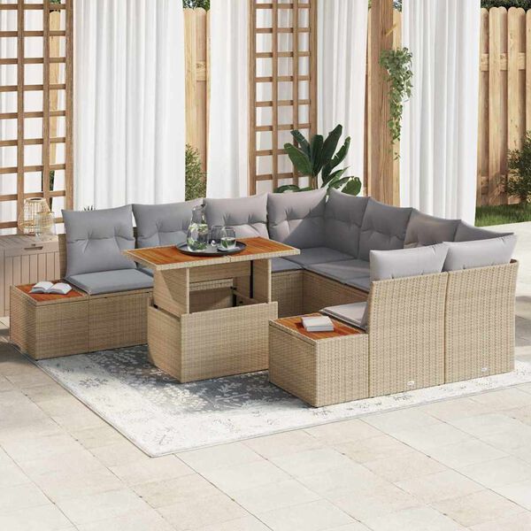 vidaXL Tuin Eetset met kussen 9 pcs Beige en Grijs