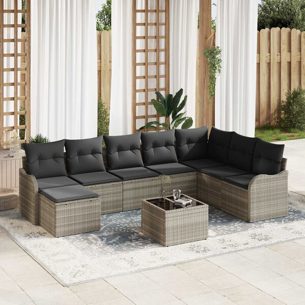 vidaXL Tuin Sofa Set met kussen 9 pcs Lichtgrijs Poly riet